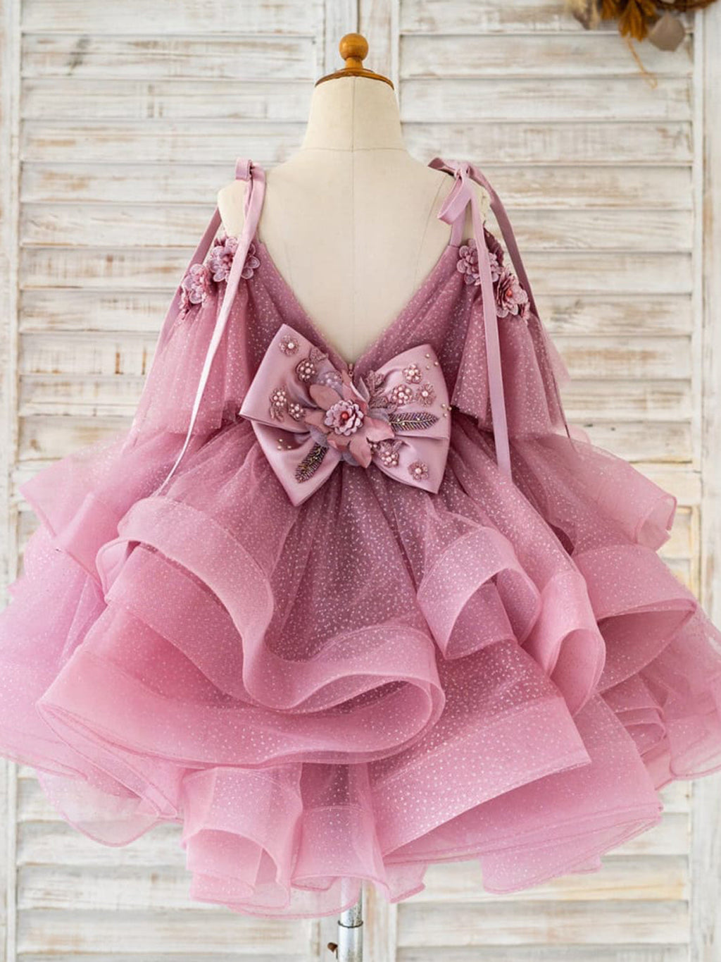 Vestido de princesa/vestido de tul hasta la rodilla para niña de las flores de cumpleaños 