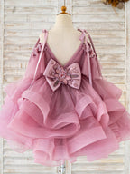 Vestido de princesa/vestido de tul hasta la rodilla para niña de las flores de cumpleaños 