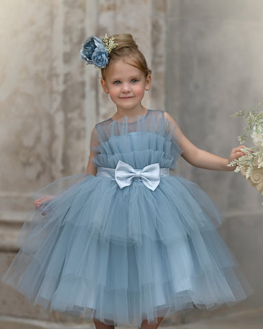Vestido de princesa/vestido de tul hasta la rodilla para niña de las flores 
