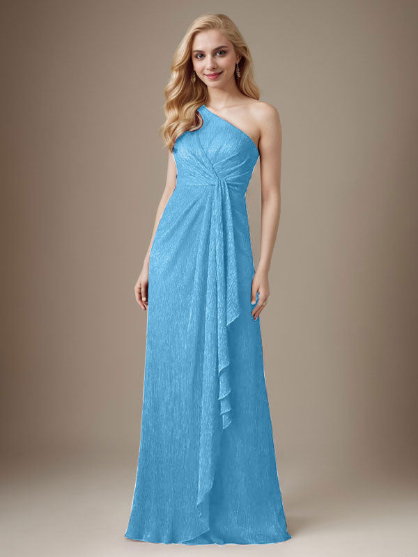 Vestido Ruby Sheath de malla metálica con un solo hombro para la madre de la novia