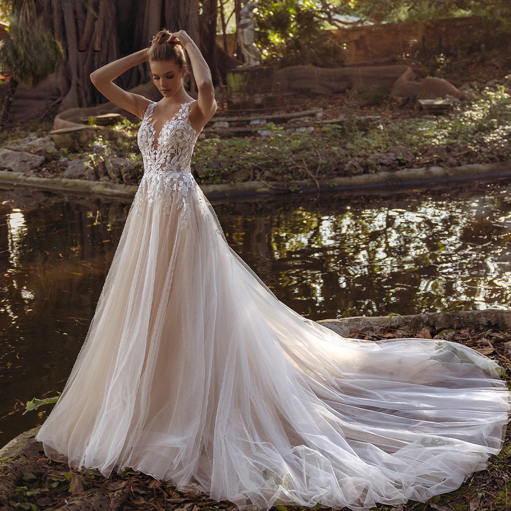 Pastrol Wedding Dress V-neck Tank Sleeveless 2023 For Women Bridal Vestidos De Noiva Custom Made Appliques Formal