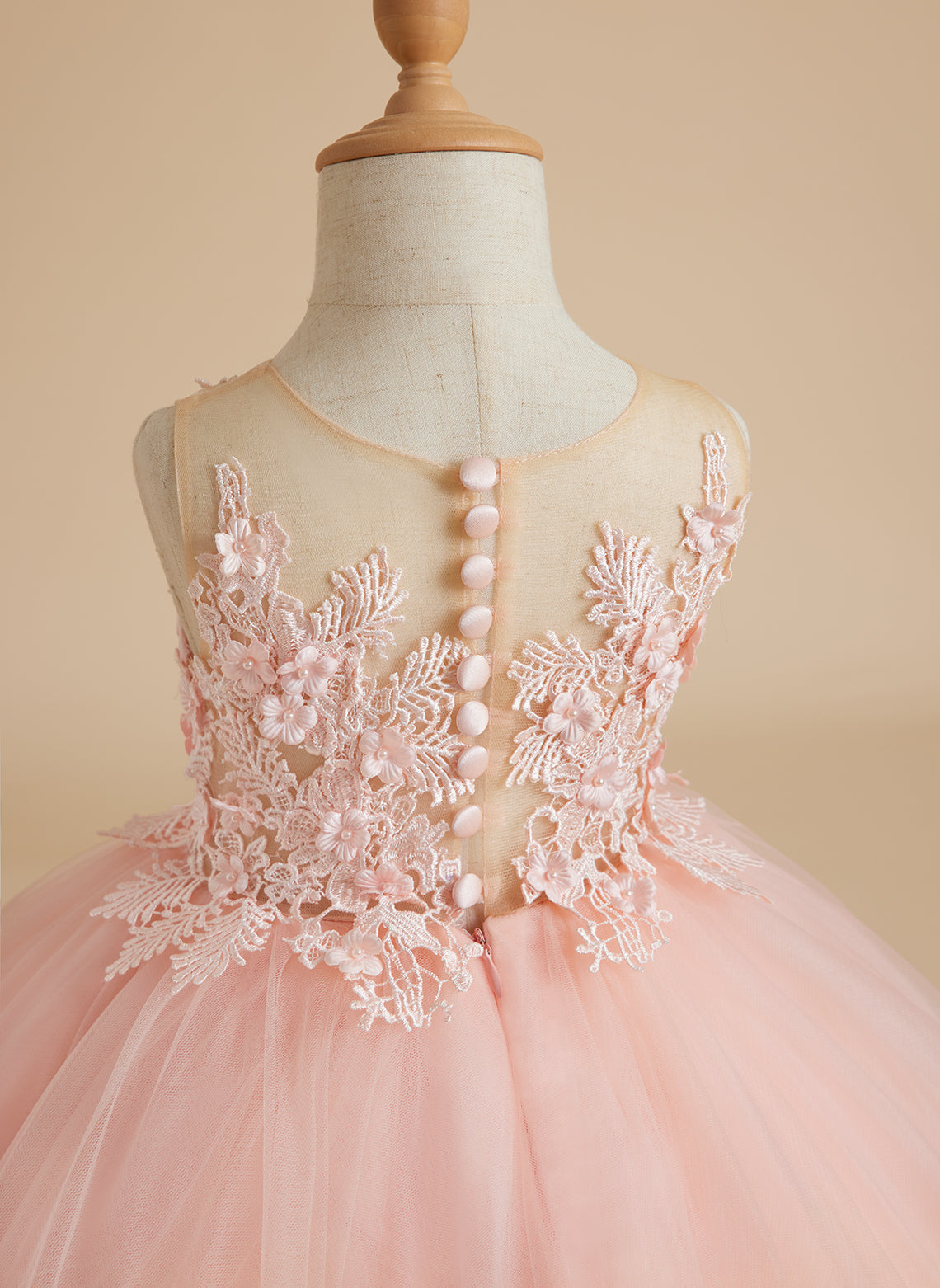 Vestido de princesa sin mangas de tul con apliques de encaje y cola corta para niñas 