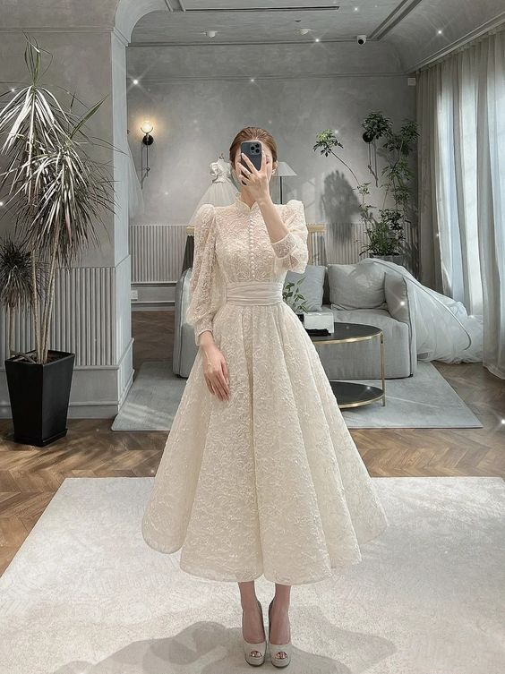 Robe de mariée rétro coupe trapèze, robe de fiançailles Y6589