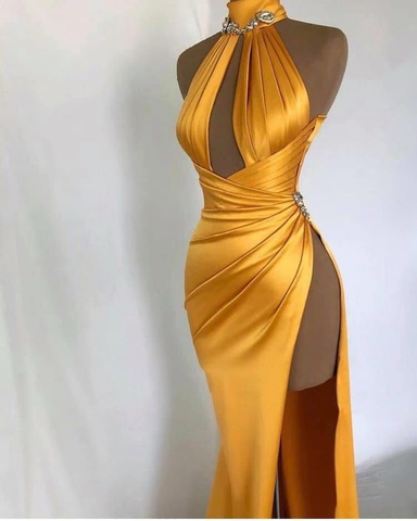 Vestido de fiesta sexy y único, vestido de noche amarillo Y6609