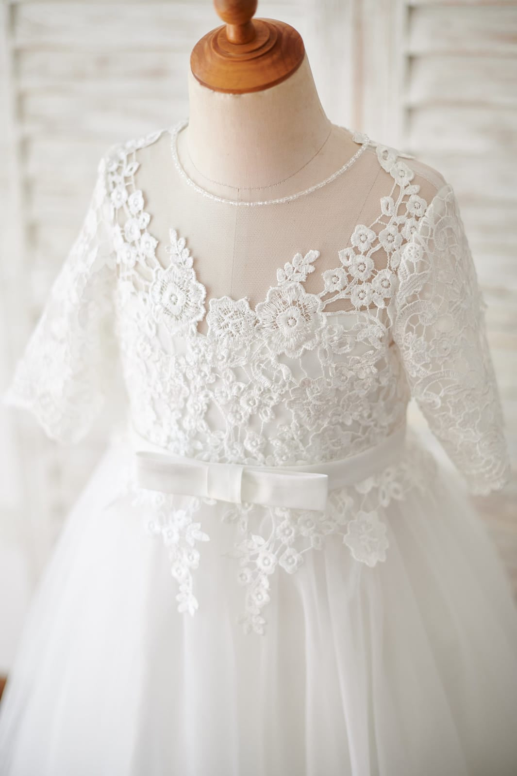Vestido de niña de las flores para la Primera Comunión, corte en A, de encaje y tul, hasta el suelo 