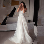 Bohemian V-Neck Wedding Dresses For Bride Spaghetti Straps A-Line Bridal Gowns Sexy Sleeveless Zipper Up Vestido De Noiva