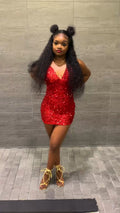 Vestido rojo de lentejuelas con escote en V para fiesta de bienvenida al 18 cumpleaños de chicas negras Y324