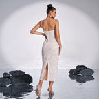 V-Neck Cutout Sequin Beaded Gown – Glamorous Evening Dress