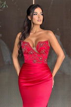 Red Sweetheart Mermaid Evening Dress High Split Long