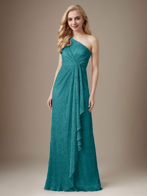Vestido Ruby Sheath de malla metálica con un solo hombro para la madre de la novia