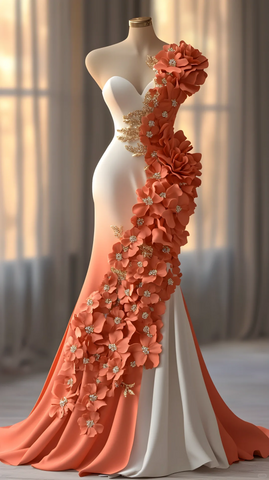 Vestido de noche de sirena de gasa con apliques de flores de peonía elegantes Y8567