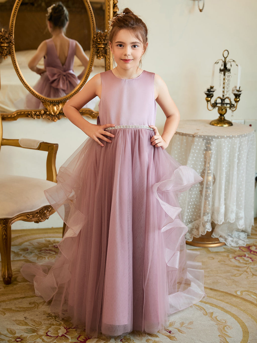 Vestido de princesa/vestido de princesa de satén y tul para niña de las flores 