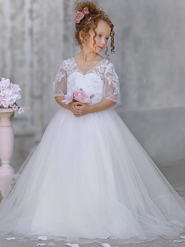 Vestido de princesa para niñas con detalles de encaje 