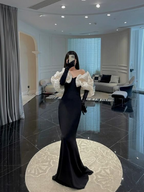 Robe de soirée sirène noire élégante, robe de bal noire Y7120