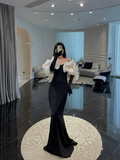 Robe de soirée sirène noire élégante, robe de bal noire Y7120