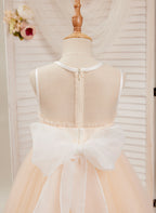Vestido rosa de corte A, largo hasta el suelo, de tul y organza (010226975) 