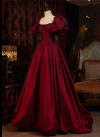 Robe de soirée longue bordeaux à manches courtes, robe de bal, robe de cérémonie Y6973