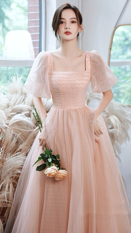 Robe de bal longue en tulle rose, coupe trapèze, robe de soirée rose Y1926