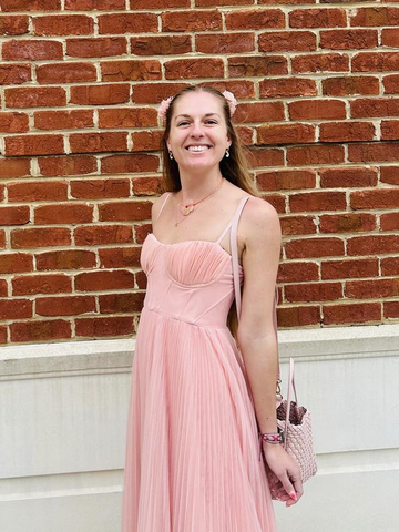 Classy Spaghetti Straps Pleated Tulle Green Midi Prom Dress A Line  Evening Dress Y8452