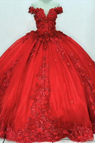Robe de bal élégante rouge à appliques pour une quinceañera, idéale pour une fête d'anniversaire de 15 ans (Y4265)