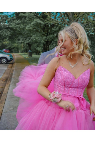 Robe de bal asymétrique en tulle et dentelle, robe de soirée formelle Y59