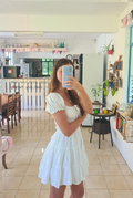Vestido blanco de fiesta de bienvenida corte A, vestido blanco de fiesta Y2326