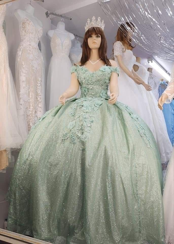 Glitter Sage Green Off The Shoulder Ball Gown,Sweet 16 Dress Y2265