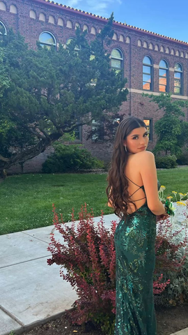 Stunning Emerald Green Sheath Prom Dress With Slit Backless Evening Dress Y5325