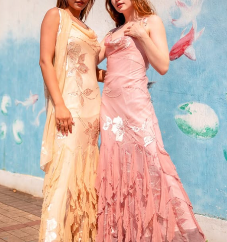 Unique Spaghetti Straps Chiffon Print Beaded Ruffles Evening Dress Mermaid Prom Dress Y8254