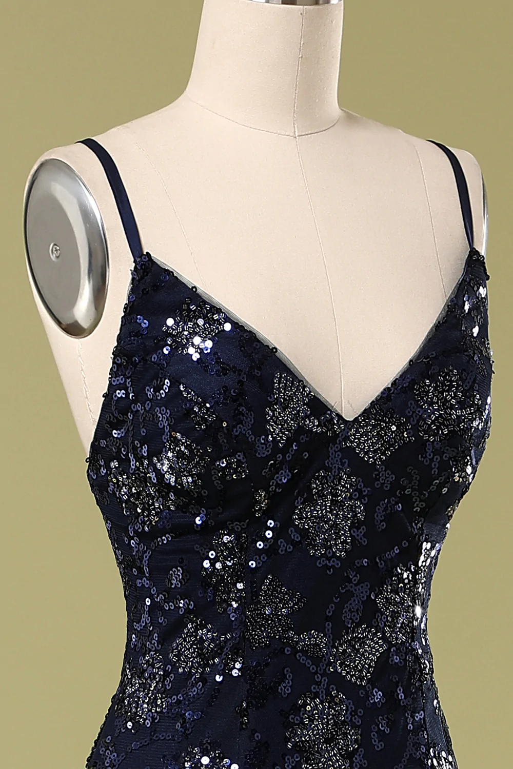 Vestido de noche azul marino con lentejuelas y cuentas, elegante vestido de graduación Y1832