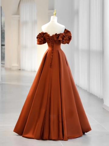 Robe de bal longue orange en satin, coupe trapèze simple, robe de soirée orange Y2585