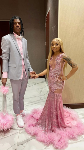 Luxurious Pink Mermaid Prom Dress Pink Evening Gown Y5451