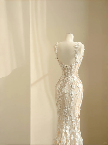 Classy Tulle Lace Appliques Mermaid Prom Evening Dress,Long Wedding Dress Y8681