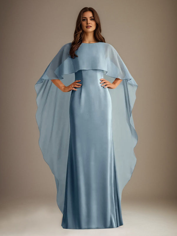 Vestido de gasa de corte recto/columna, escote barco y largo hasta el suelo, para la madre de la novia, con volantes en cascada. 