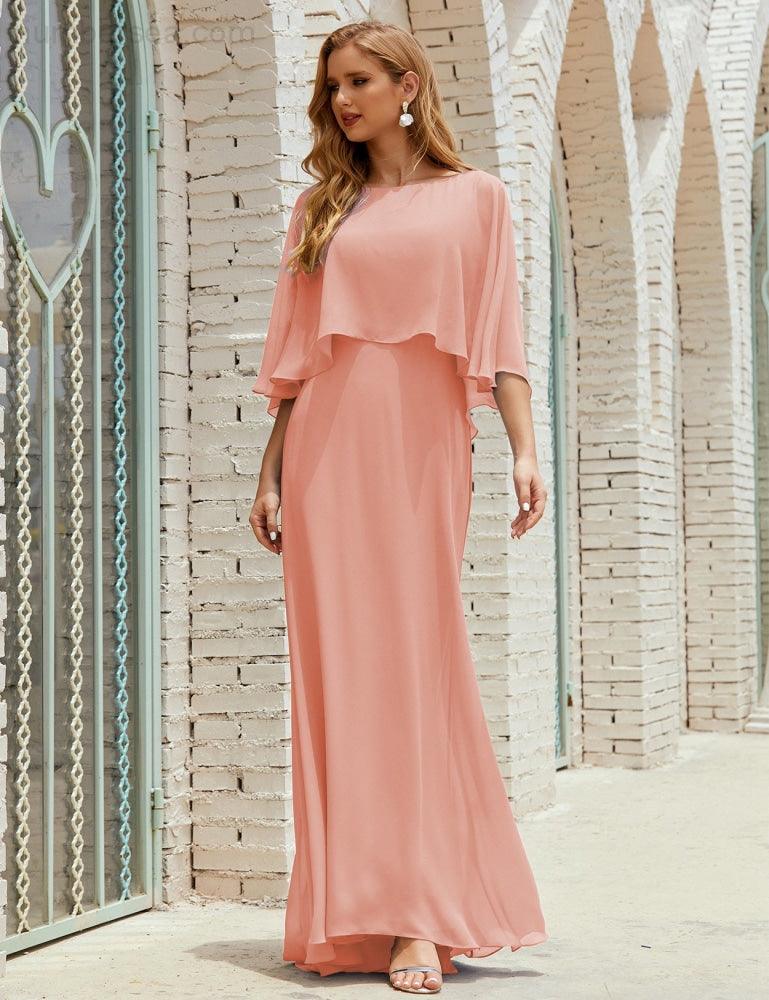 Vestido de dama de honor Sunderly para mujer, manga larga, cuello en V, de gasa, vestido formal de fiesta de boda SY28018