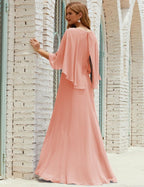 Vestido de dama de honor Sunderly para mujer, manga larga, cuello en V, de gasa, vestido formal de fiesta de boda SY28018