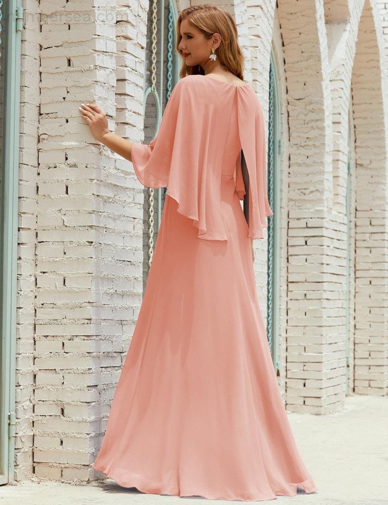 Vestido de dama de honor Sunderly para mujer, manga larga, cuello en V, de gasa, vestido formal de fiesta de boda SY28018