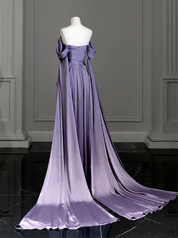 Modest Purple Satin Long Prom Dress Purple Evening Dress Y2589