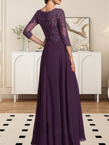 A-line Scoop Floor-Length Lace Chiffon Mother of the Bride Dress With Sequins