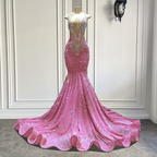 Vestidos de graduación rosa brillante, vestido de noche de sirena rosa con lentejuelas sexys para concursos de belleza Y477
