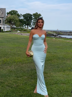 Robe de bal fourreau bleue sexy dos nu, robe de soirée longue, robe de demoiselle d'honneur Y8233