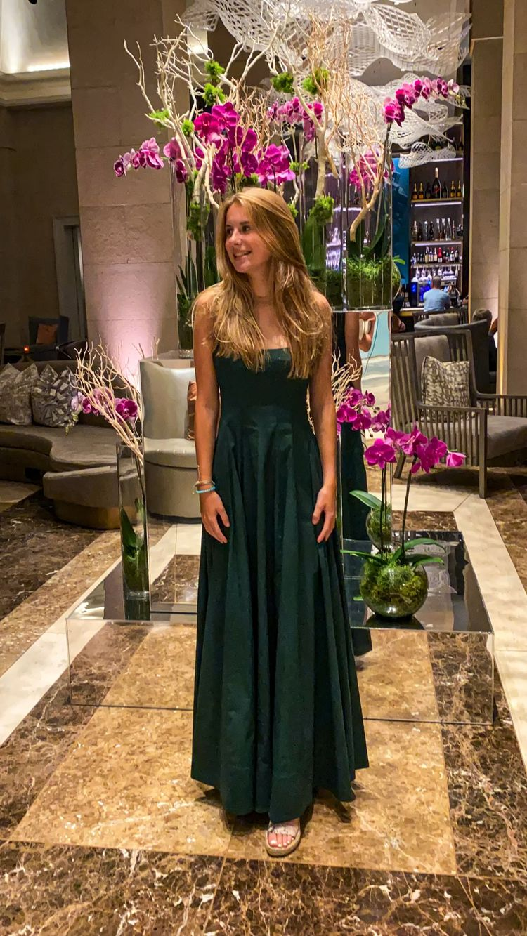 Vestido de noche verde de corte evasé con escote cuadrado, estilo modesto, modelo Y692