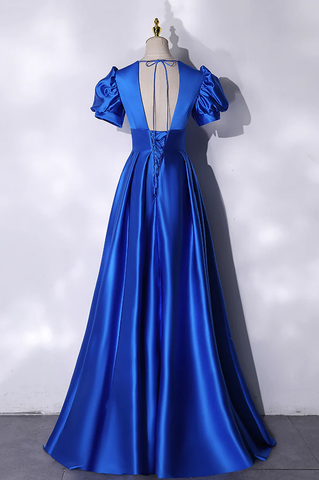 Blue satin long prom dress simple evening dress Y241