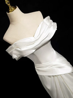 Robe de soirée longue blanche en satin satiné, style sirène, épaules dénudées, modèle Y8047