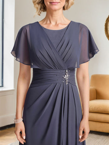 A-line Scoop Floor-Length Chiffon Mother of the Bride Dress With Pleated Beading