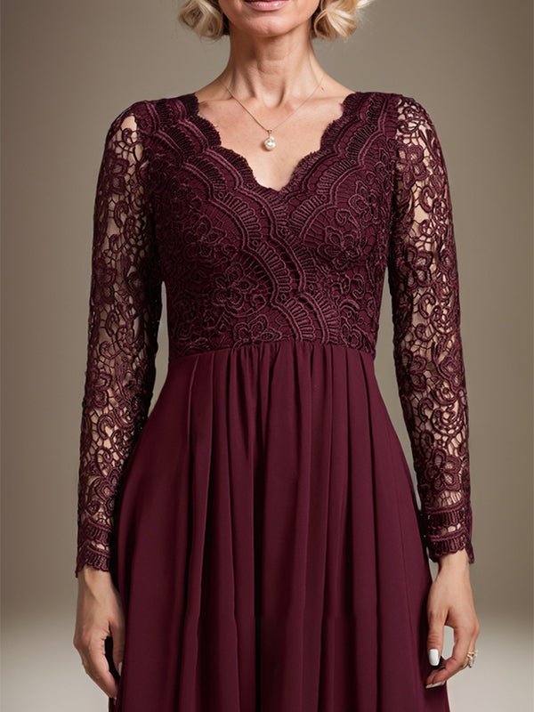Vestido de novia de gasa con encaje asimétrico, escote en V y corte en A para la madre de la novia 