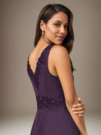 Robe prune trapèze en mousseline à sequins 