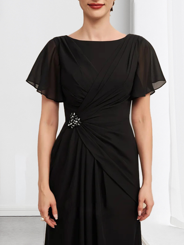 A-line Scoop Ankle-Length Chiffon Mother of the Bride Dress With Beading Pleated