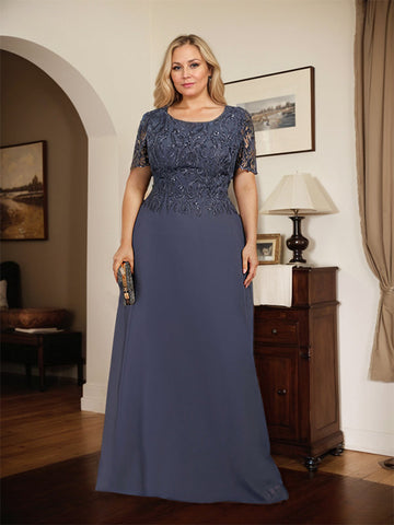 A-line Scoop Floor-Length Lace Chiffon Mother of the Bride Dress With Sequins