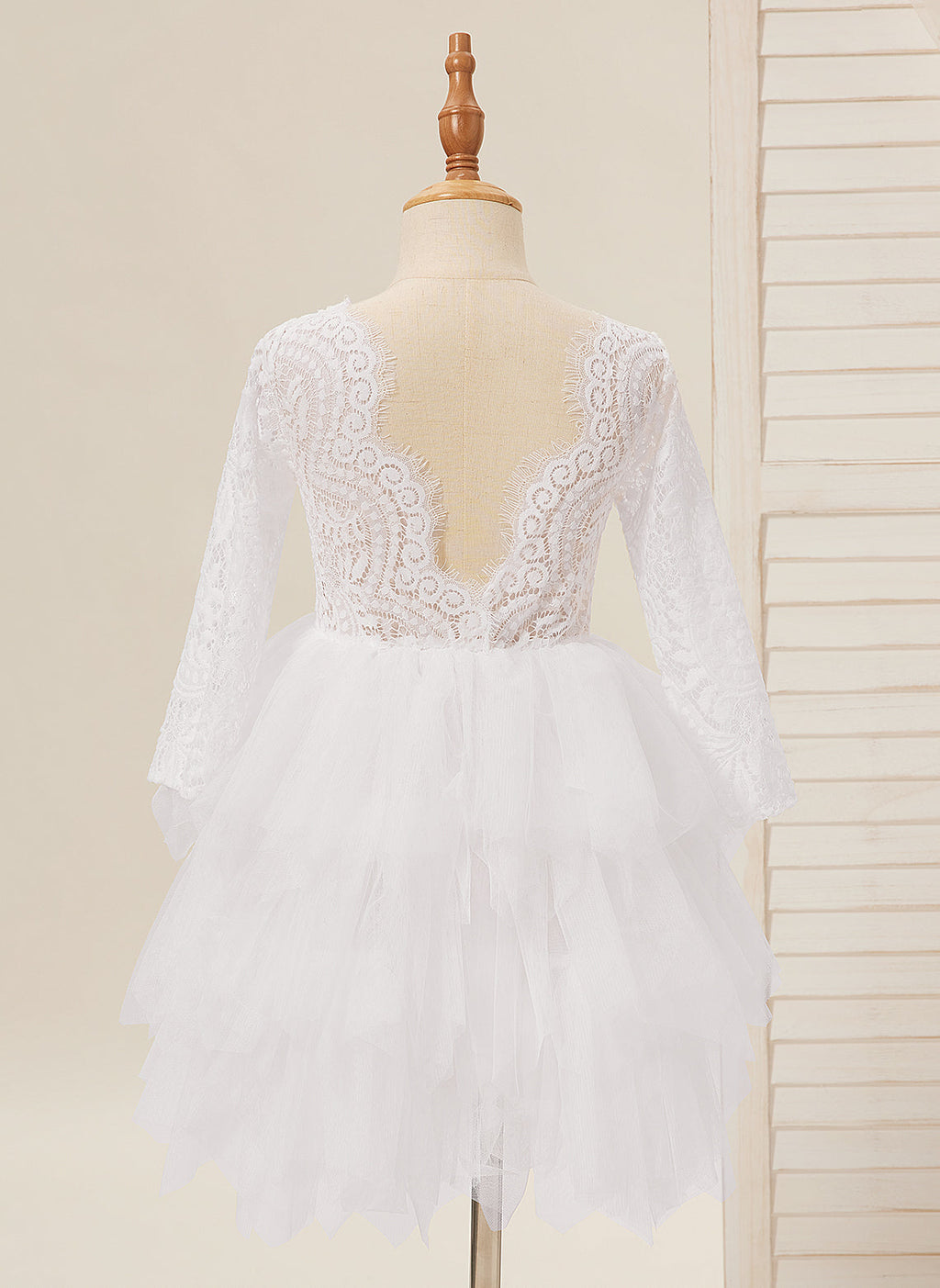 Vestido blanco de tul y encaje hasta la rodilla (2003227580) 